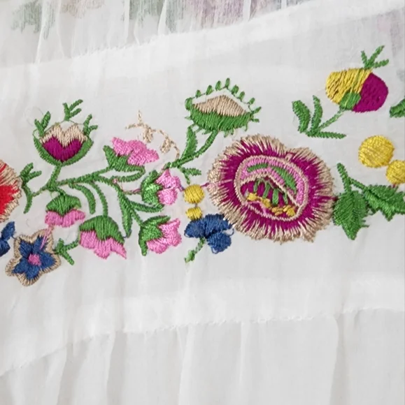 Johnny Was x 4 Love And Liberty White Silk Floral Embroidered Blouse Ruffles - Picture 12 of 15